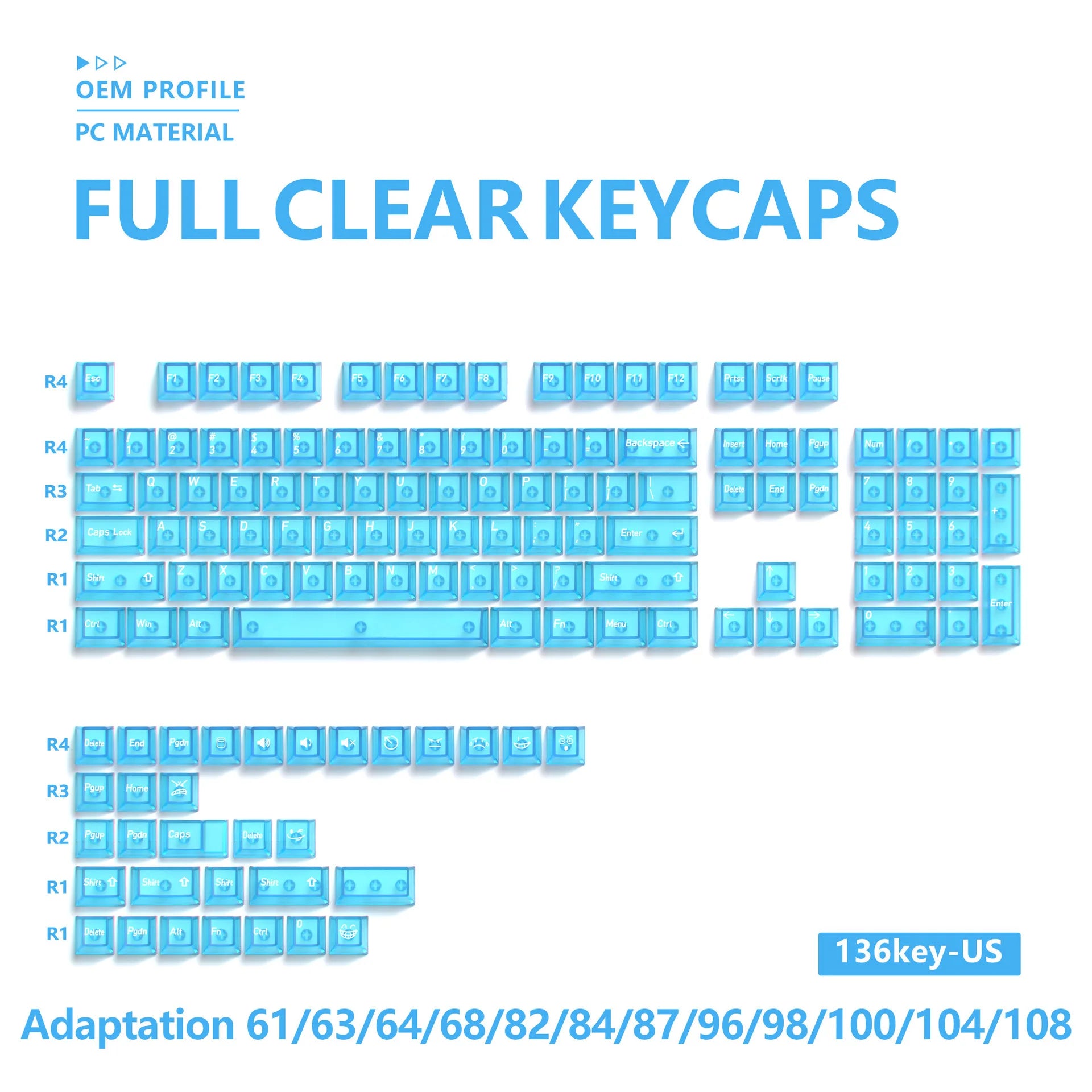 Benkyo Studio // Clear Glass-style Keycaps (136 Key)