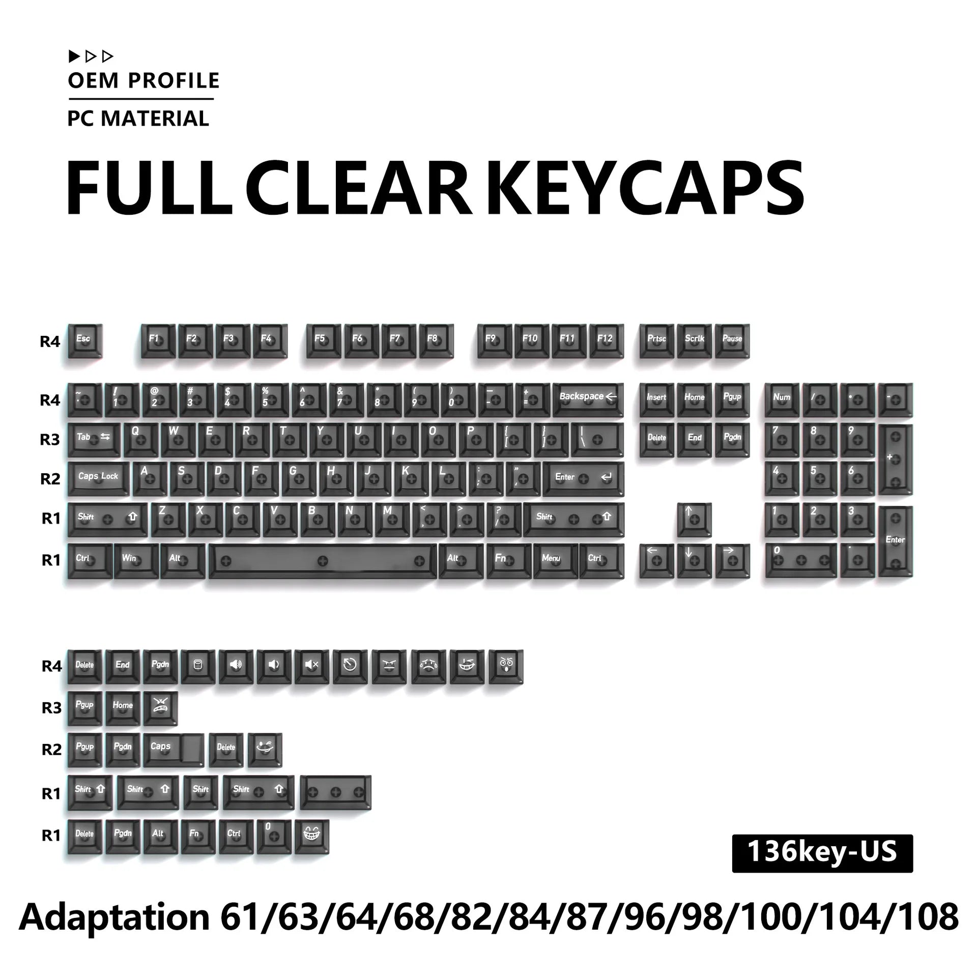 Benkyo Studio // Clear Glass-style Keycaps (136 Key)