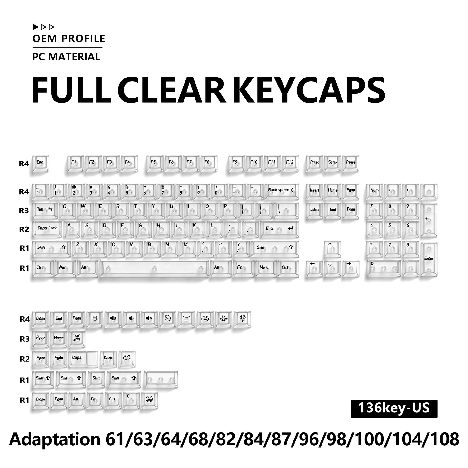 Benkyo Studio // Clear Glass-style Keycaps (136 Key)