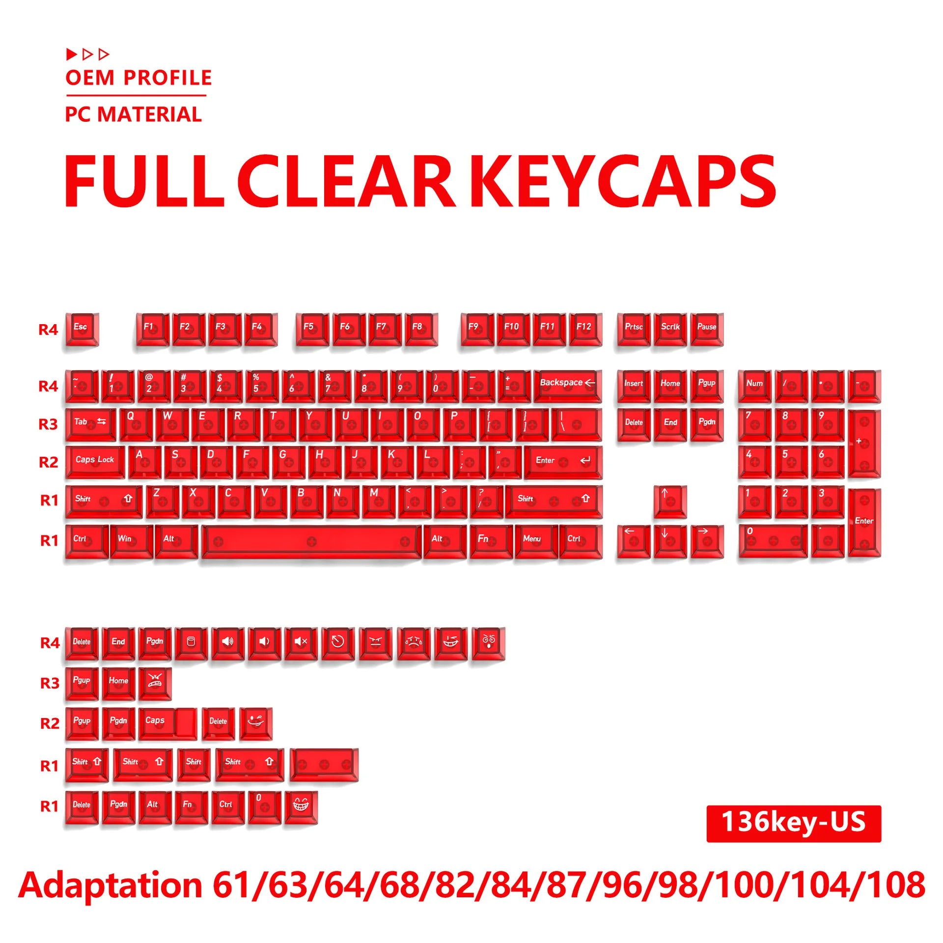 Benkyo Studio // Clear Glass-style Keycaps (136 Key)